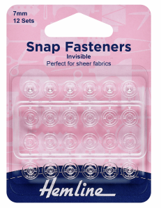 Snap Fasteners: Sew-on: Clear (Invisible): 7mm: Pack of 12    H422