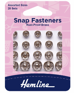 Snap Fasteners: Sew-on: Nickel: Assorted: Pack of 20    : H420.99